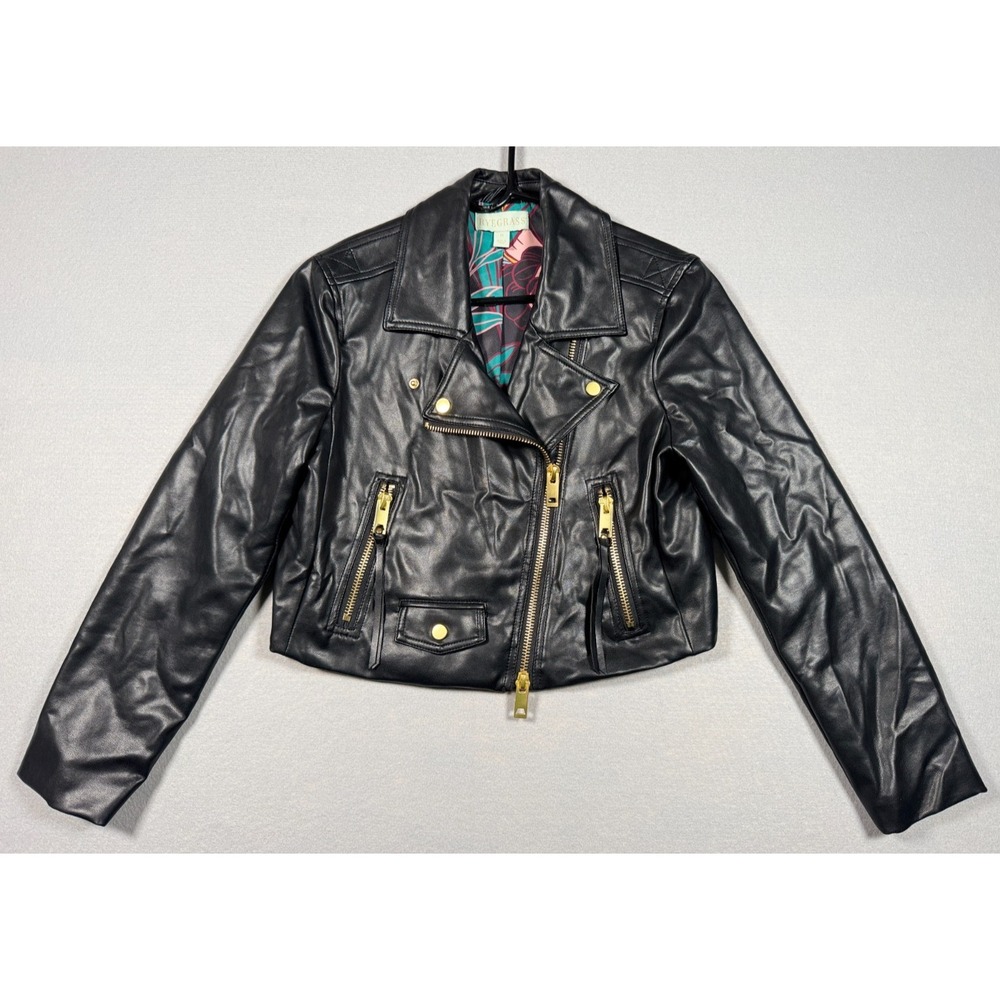 Ryegrass Women's Black Vegan Biker Jacket - Girly Miami Drama Club Extra Size M
